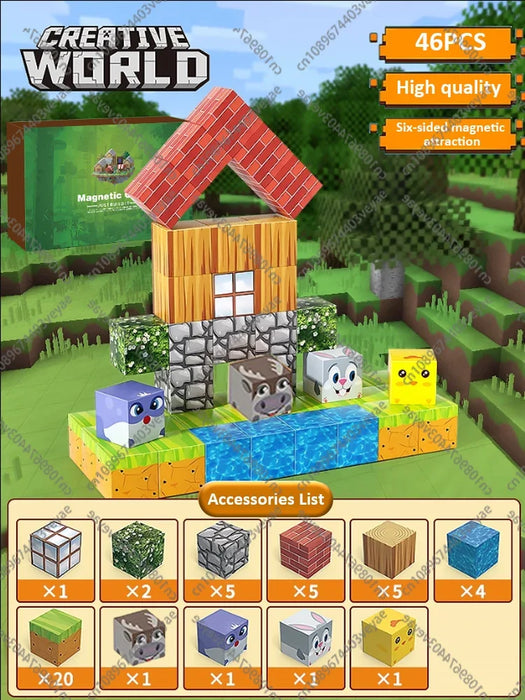 Blocchi magnetici Mine World Set cubo magnetico per ragazzo ragazza bambino età 3+ modello fai da te bambini stelo stelo giocattolo sensoriale regalo