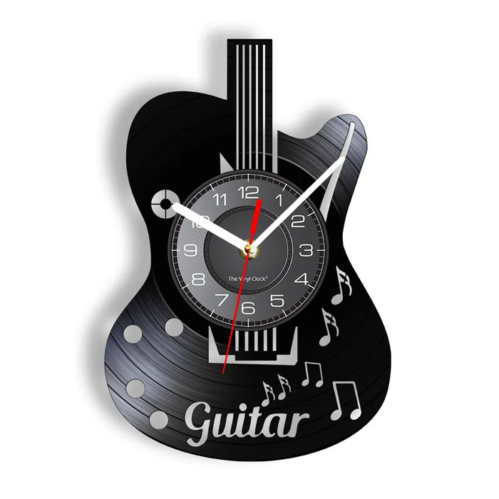 Chitarra acustica Wall Art orologio da parete strumento musicale Home Interior Wall Decor vinile Record orologio da parete Rock n Roll regalo musicale