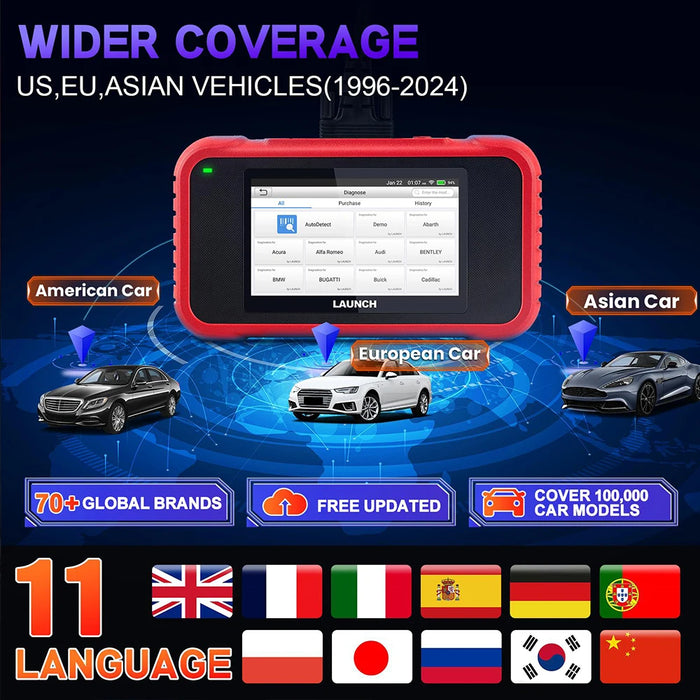 LANCIO X431 CRP129E Strumenti diagnostici OBD2 Motore OBD automatico ABS SRS AT Lettore di codici Scanner TPMS Olio SAS EPB ETS Reset per auto Aggiornamento gratuito Wi-Fi