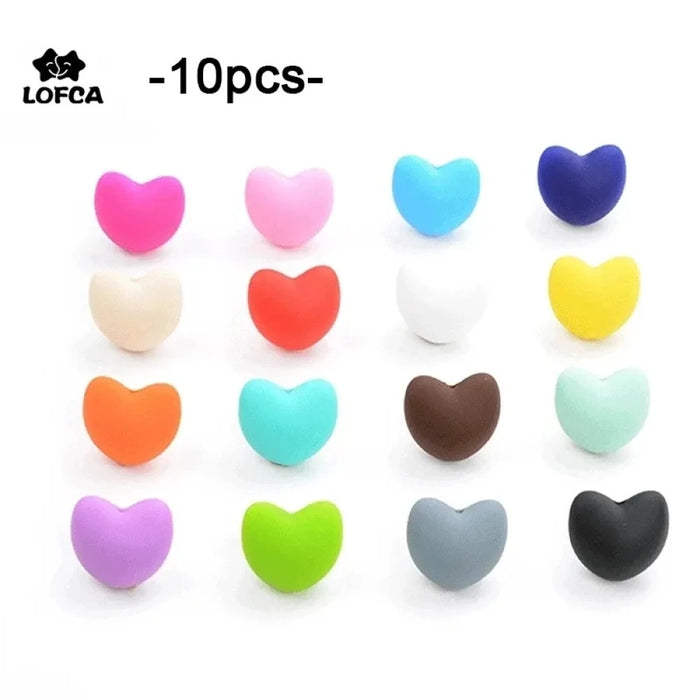 LOFCA Perline in Silicone a Forma di Cuore 10 pz Fascino Massaggiagengive Dentizione del Bambino Gioielli Allattamento Bambino Igiene Orale Per Collana Porta Ciuccio