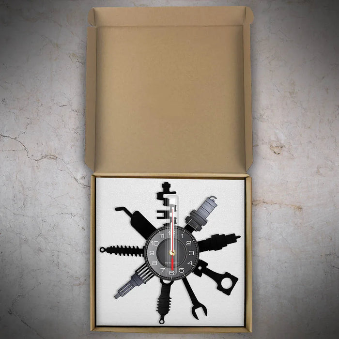 Negozio di riparazione Auto Wall Sign decorativo moderno orologio da parete Auto servizio meccanico officina vinile Record Clock Garage riparatore regalo