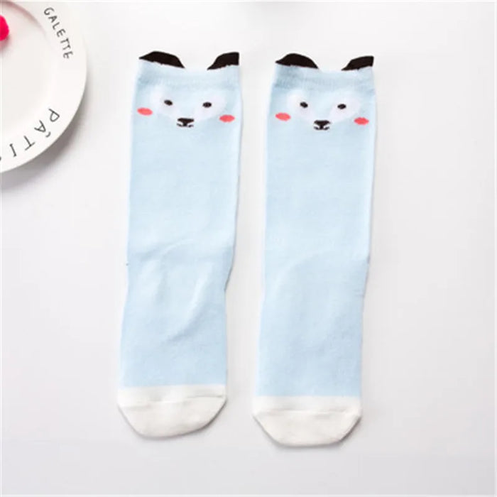 1 paio Unisex Lovely Cute Cartoon Fox Kids baby Socks Knee Girl Boy Baby Toddler Socks animal infant Soft Cotton Socks Leg Warm