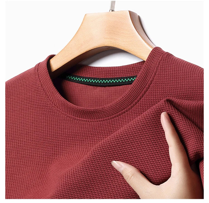 Nuova maglietta estiva a maniche corte con scollo tondo waffle per top a maniche corte da uomo