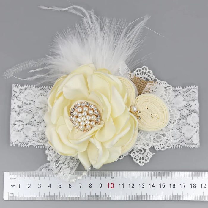 Fascia per capelli vintage Fascia per capelli per neonate Puntelli per fotografia neonato Regali Fasce elastiche per capelli in pizzo Accessori per piume di perle