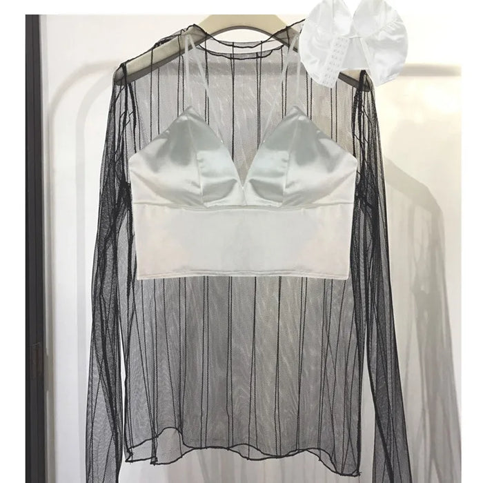 Sexy Satin Crop Top donna Wireless Bralette Crochet Top femminile Spaghetti Strap t-shirt ritagliata con petto imbottito canotta Camis