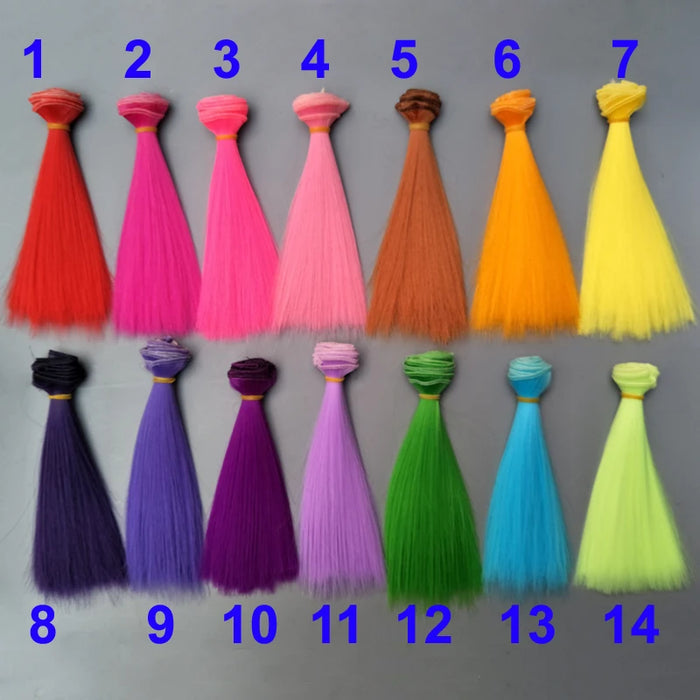 1 pz Capelli della bambola 15 cm 25 cm Rosa Giallo Viola Verde Blu Colore Parrucche per bambole diritte per accessori fai da te fatti a mano russi