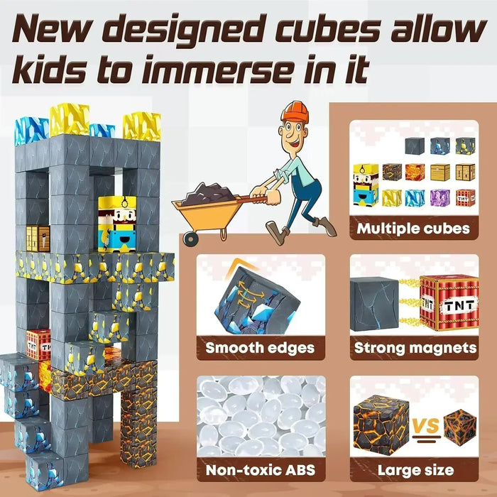 Blocchi magnetici Mine World Set cubo magnetico per ragazzo ragazza bambino età 3+ modello fai da te bambini stelo stelo giocattolo sensoriale regalo