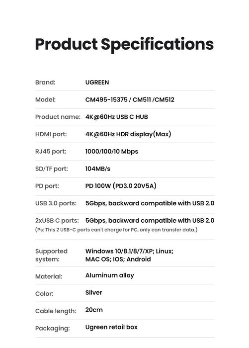 UGREEN USB C HUB 4K60Hz Adattatore HDMI USB C a USB3.0 PD100W SD e TF per MacBook Pro Air Laptop Tipo C 3.1 Splitter Docking Station
