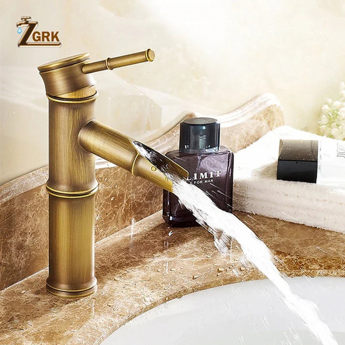 ZGRK Rubinetto per bagno Rubinetti per lavabo in ottone Rubinetto di lusso Alto bambù Acqua calda fredda con due tubi Rubinetti per WC da giardino esterno per cucina