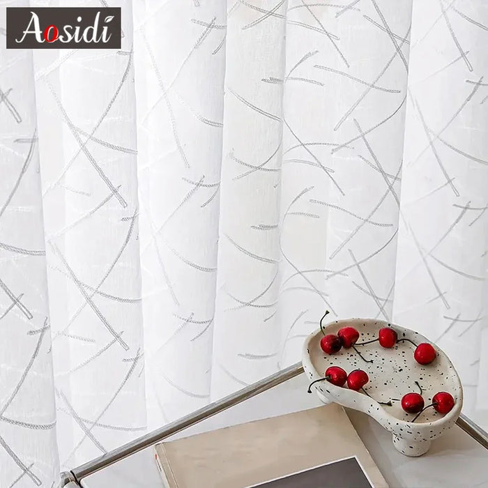 Nuove tende in tulle con ricamo bianco geometrico per il soggiorno Tenda trasparente moderna per finestra della camera da letto Voile cieco Dimensioni personalizzate