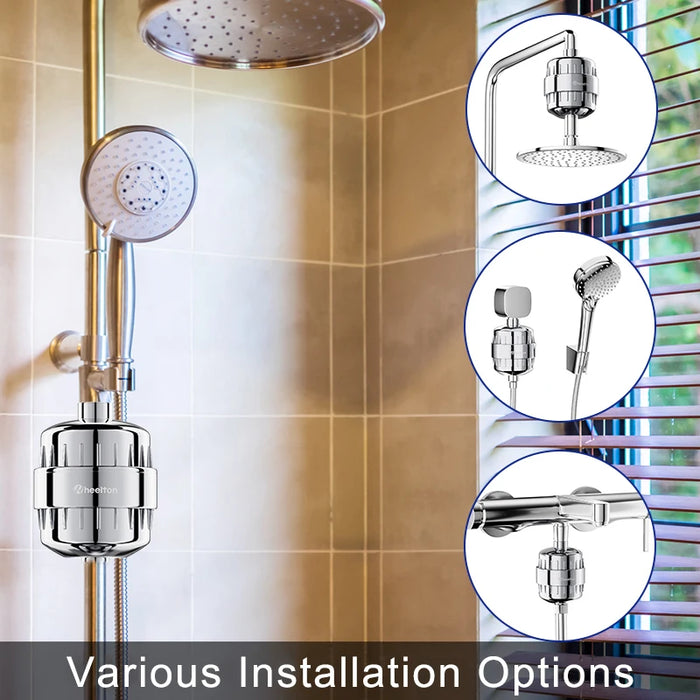 Wheelton Filtro Acqua Purificatore KDF+Calcium Zolfo Doccia Bagno Ammorbidente Rimozione del Cloro Attaccare 2 Filtri Extra