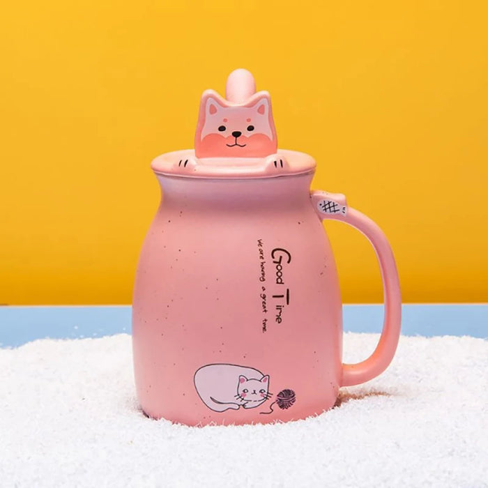 Colore creativo gatto resistente al calore Tazza cartone animato con coperchio 450ml tazza gattino caffè tazze in ceramica tazza per bambini ufficio Drinkware regalo