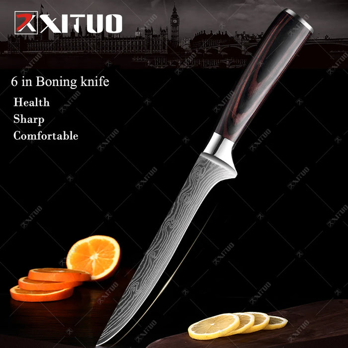Set di coltelli da cucina premium Coltello da chef giapponese affilato Coltello Santoku con motivo damasco laser Mannaia da taglio molto veloce 1-10 pezzi