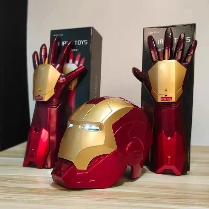 Casco Iron Man MK Jarvis cappa con apertura e chiusura automatica indossabile, cappuccio luminoso deformabile, giocattolo con braccio meccanico