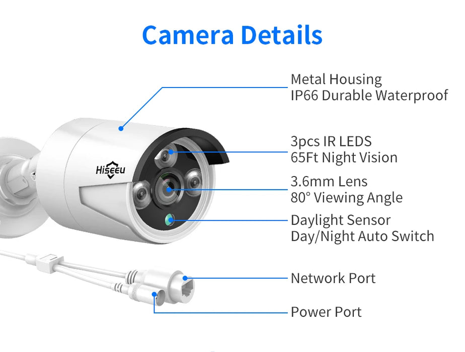 Hiseeu 5MP 3MP 8CH POE NVR Video Audio Record ONVIF CCTV IP Security Surveillance Camera System Kit Set Outdoor House Waterproof