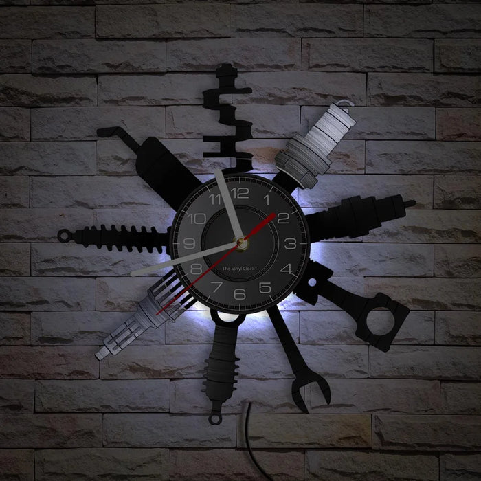 Negozio di riparazione Auto Wall Sign decorativo moderno orologio da parete Auto servizio meccanico officina vinile Record Clock Garage riparatore regalo