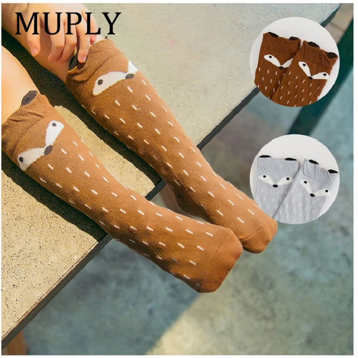 1 paio Unisex Lovely Cute Cartoon Fox Kids baby Socks Knee Girl Boy Baby Toddler Socks animal infant Soft Cotton Socks Leg Warm