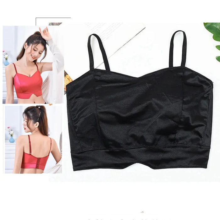 Sexy Satin Crop Top donna Wireless Bralette Crochet Top femminile Spaghetti Strap t-shirt ritagliata con petto imbottito canotta Camis