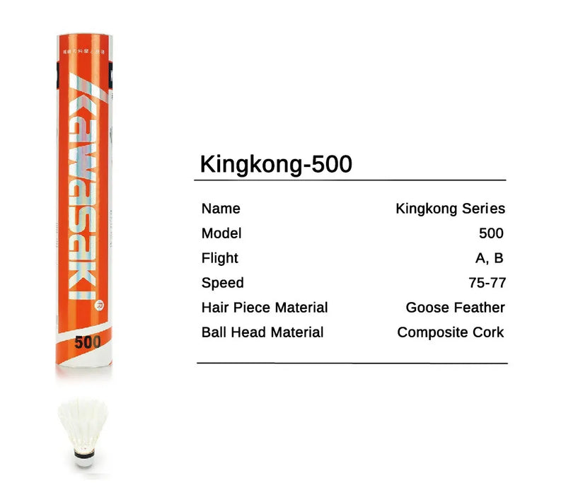 12 Pz/lotto Kawasaki King Kong 500 Badminton Piuma d'oca Volano Velocità 77 Durevole Palla da Badminton per Esercizi di Formazione