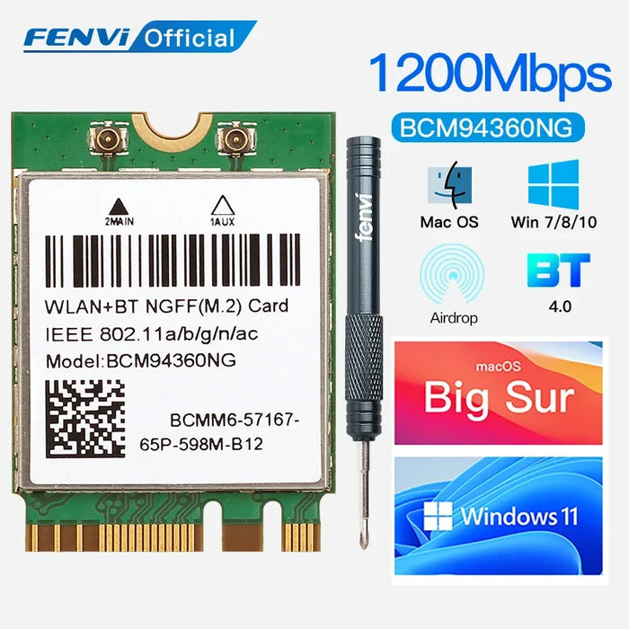 Scheda WIFI Wireless Dual Band Hackintosh BCM94360NG NGFF M.2 1200Mbps Bluetooth4.0 BCM94352Z NGFF 802.11ac Adattatore Wlan DW1560