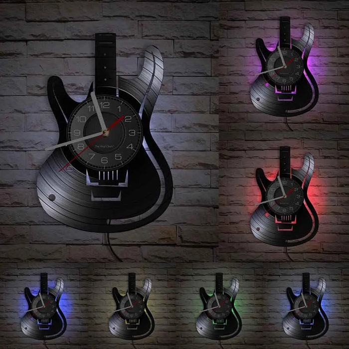 Chitarra acustica Wall Art orologio da parete strumento musicale Home Interior Wall Decor vinile Record orologio da parete Rock n Roll regalo musicale