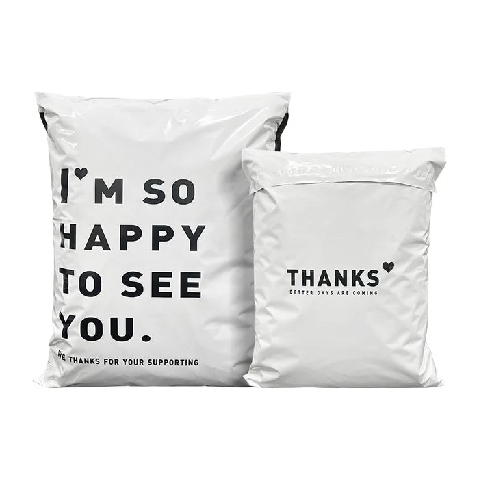 INPLUSTOP 50 pz colore bianco addensare borsa espressa grazie stampa abbigliamento impermeabile pacchi imballaggio borse busta corriere sacchetto