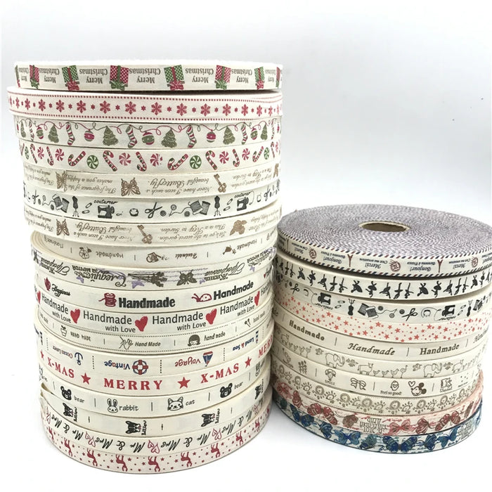 5 Yards/lot 15mm Nastro di cotone Design fatto a mano Nastri di cotone stampati per la decorazione natalizia di nozze Tessuto da cucito fai da te
