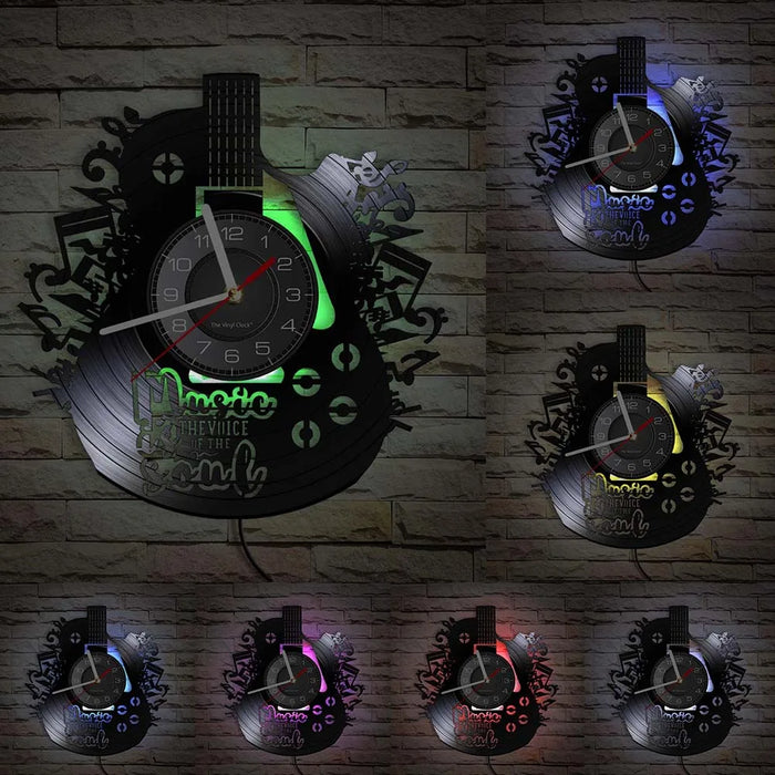 Chitarra acustica Wall Art orologio da parete strumento musicale Home Interior Wall Decor vinile Record orologio da parete Rock n Roll regalo musicale
