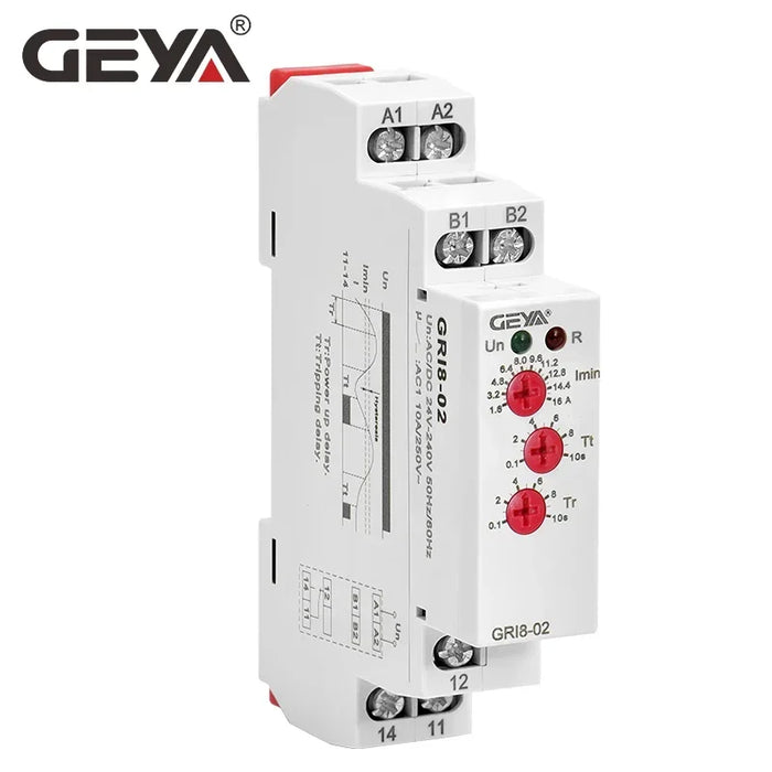 GEYA GRI8-01/02 Relè di monitoraggio corrente 0.5A 1A 2A 5A 8A 16A ACDC24V-240V Relè di protezione da sovracorrente da sovracorrente