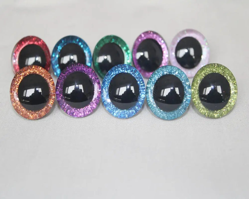 20 pezzi --- 9-12-14--16-18- 20 -24--30-35mm occhi glitter 3D trasparenti occhi giocattolo di sicurezza in plastica stelo lungo + tessuto glitter + rondella