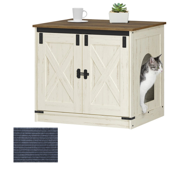 Lettiera per Gatti con Divisorio Rimovibile, Casetta per Gatti, Ingresso Reversibile Sinistra o Destra, Mobiletto Laterale, Marrone Vintage/Bianco