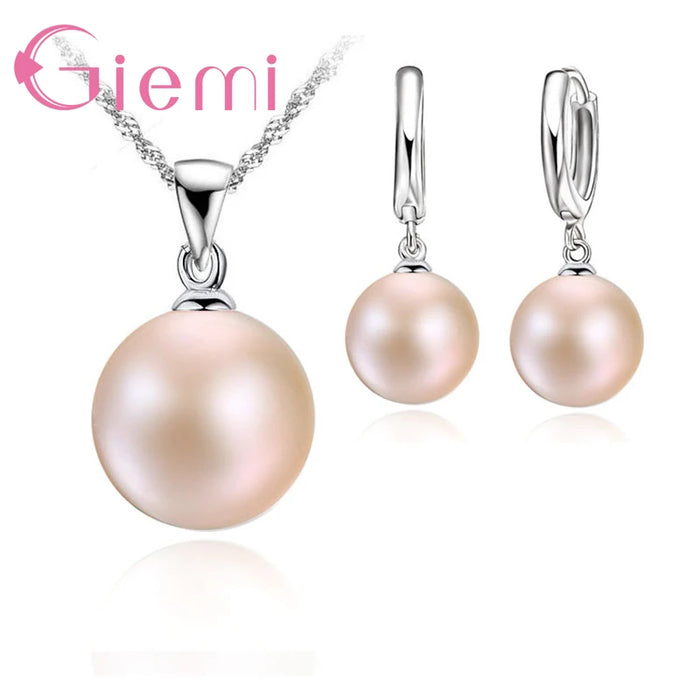 Set di gioielli con perle bianche/nere/rosa in 3 opzioni di colore Set di orecchini pendenti con collana in argento sterling 925 di lusso per regalo da donna