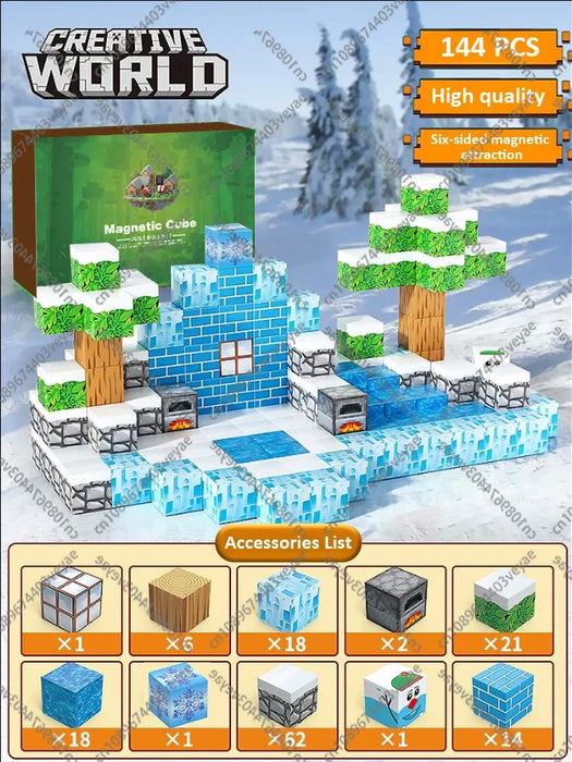 Blocchi magnetici Mine World Set cubo magnetico per ragazzo ragazza bambino età 3+ modello fai da te bambini stelo stelo giocattolo sensoriale regalo