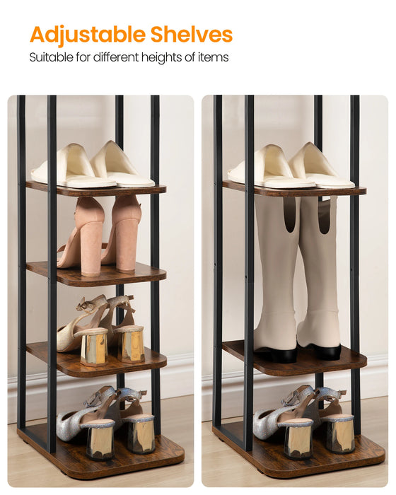 Scarpiera verticale, scarpiera a 10 livelli, scarpiera per piccoli spazi, indipendente, regolabile, salvaspazio, marrone e nero