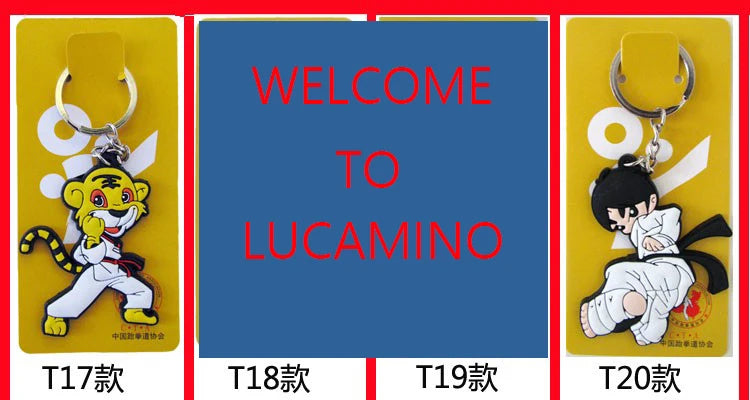 50 pz/lotto) portachiavi all'ingrosso taekwondo fornisce regali sportivi dei cartoni animati per i bambini