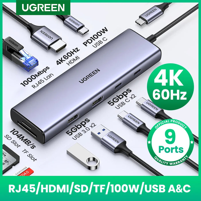 UGREEN USB C HUB 4K60Hz Adattatore HDMI USB C a USB3.0 PD100W SD e TF per MacBook Pro Air Laptop Tipo C 3.1 Splitter Docking Station