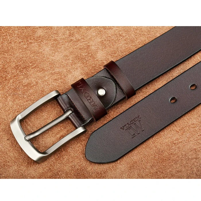 Cintura da uomo MEDYLA cinturino di lusso in vera pelle di alta qualità cintura classica Vintage in lega con fibbia ad ardiglione cintura da uomo Jeans cintura per uomo SM03