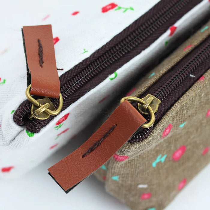 Cute Kawaii Floral Flower Canvas Zipper Pencil Cases Lovely Fabric Flower Tree Pen Bags materiale scolastico spedizione gratuita
