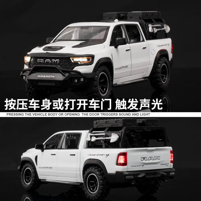 1:32 Dodge RAM 1000 TRX Mammoth Picku Modello di auto in lega Suono e luce Tirare indietro Giocattolo per bambini da collezione Regalo di compleanno