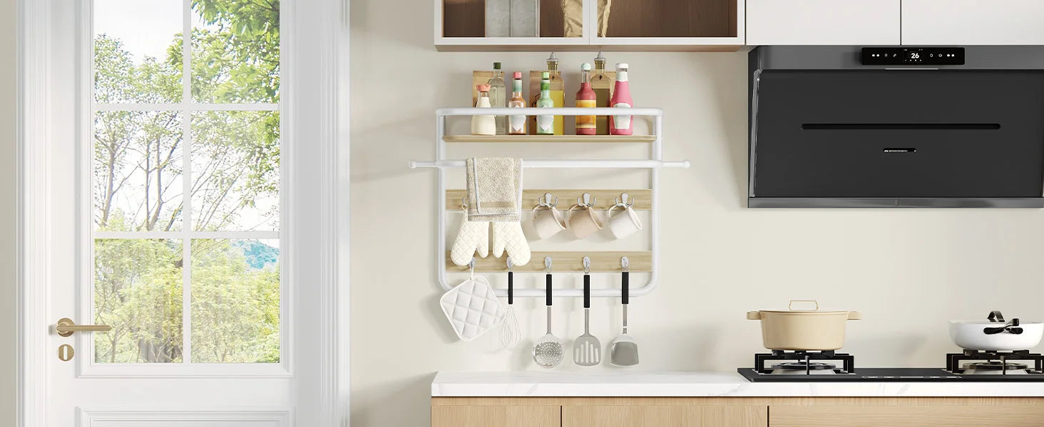 Appendiabiti da parete con ripiano, mensola da parete con 10 ganci rimovibili, 2 ganci di fissaggio laterali, 1 binario, per corridoio, camera da letto