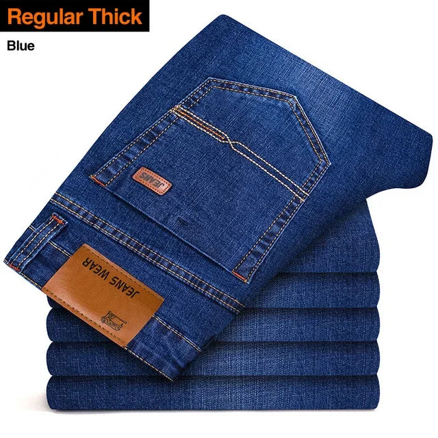 Jeans da lavoro alla moda da uomo Pantaloni jeans slim elasticizzati casual stile classico Pantaloni in denim di marca maschile Nero Blu