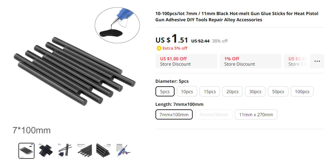 10-100 pz/lotto 7mm / 11mm Trasparente Hot-melt Pistola Colla Stick per Pistola di Calore Pistola Adesivo Strumenti FAI DA TE Riparazione accessori in lega