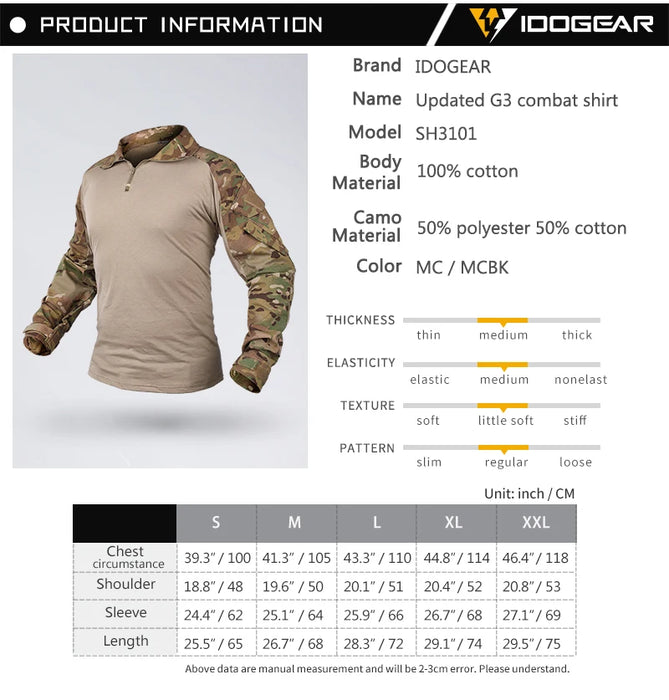 IDOGEAR G3 camicia abbigliamento da caccia Combattimento Gen3 Camicia Tattica 3101