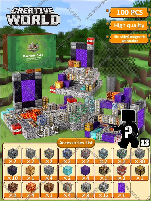 Blocchi magnetici Mine World Set cubo magnetico per ragazzo ragazza bambino età 3+ modello fai da te bambini stelo stelo giocattolo sensoriale regalo