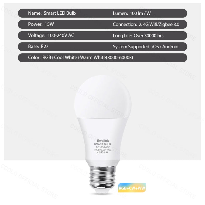 Ewelink E26 E27 lampadine a LED Zigbee Wifi Smart LED Lamp RGB + CW + WW 15W 18W lampadina a LED funziona con Alexa Google Smartthings 33