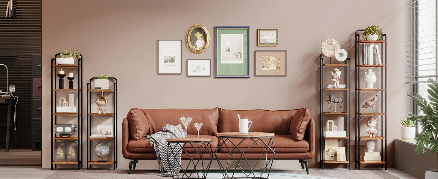 Libreria, Scaffale, Scaffale Autoportante, Libreria Sottile, Scaffale Angolare Industriale, Scaffale Sottile per Ufficio Domestico, Soggiorno, Camera da Letto