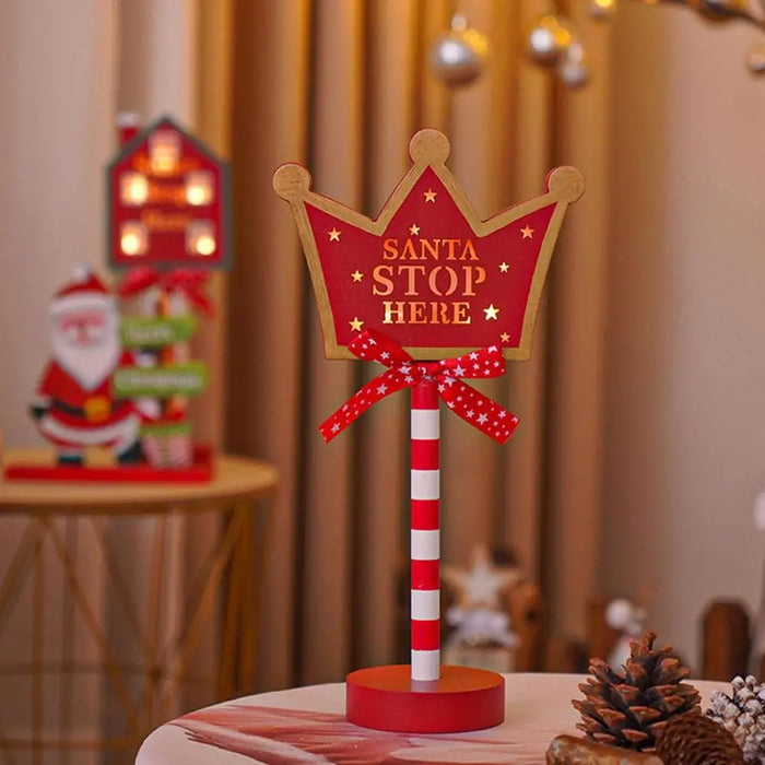 Stop Sign Party Decoration Santa Stop Here Tree Topper Desk Lamp LED Stop Sign Light Up Christmas Garden Light per Window Sign