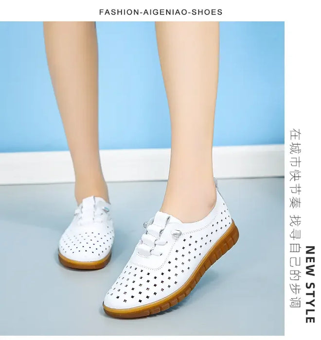 Mocassini estivi in vera pelle Scarpe casual da donna Mocassini Calzature da donna con punta morbida Scarpe basse da donna bianche