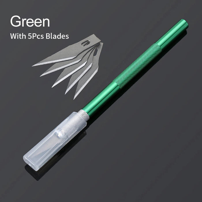 Kit di strumenti per coltelli da bisturi in metallo antiscivolo Coltelli artigianali per incisione + 5 lame per telefono cellulare PCB Utensili manuali per riparazione fai-da-te