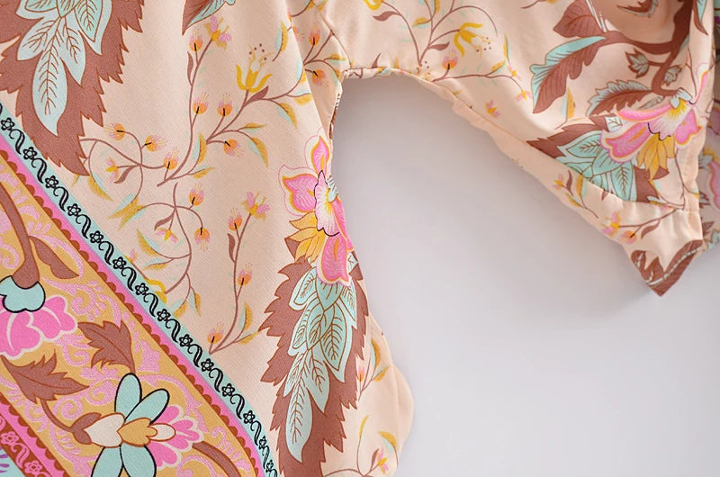 Boho Vintage stampa floreale spiaggia estate Kimono corto donna moda donna Casual scollo a V maniche a pipistrello bohémien Cover-up